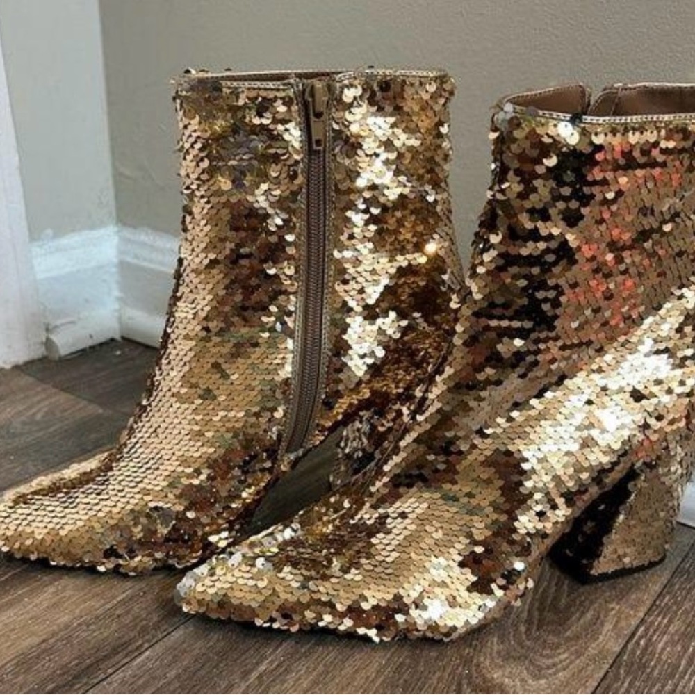 Gold Sequin Ankle Boots size 9.5